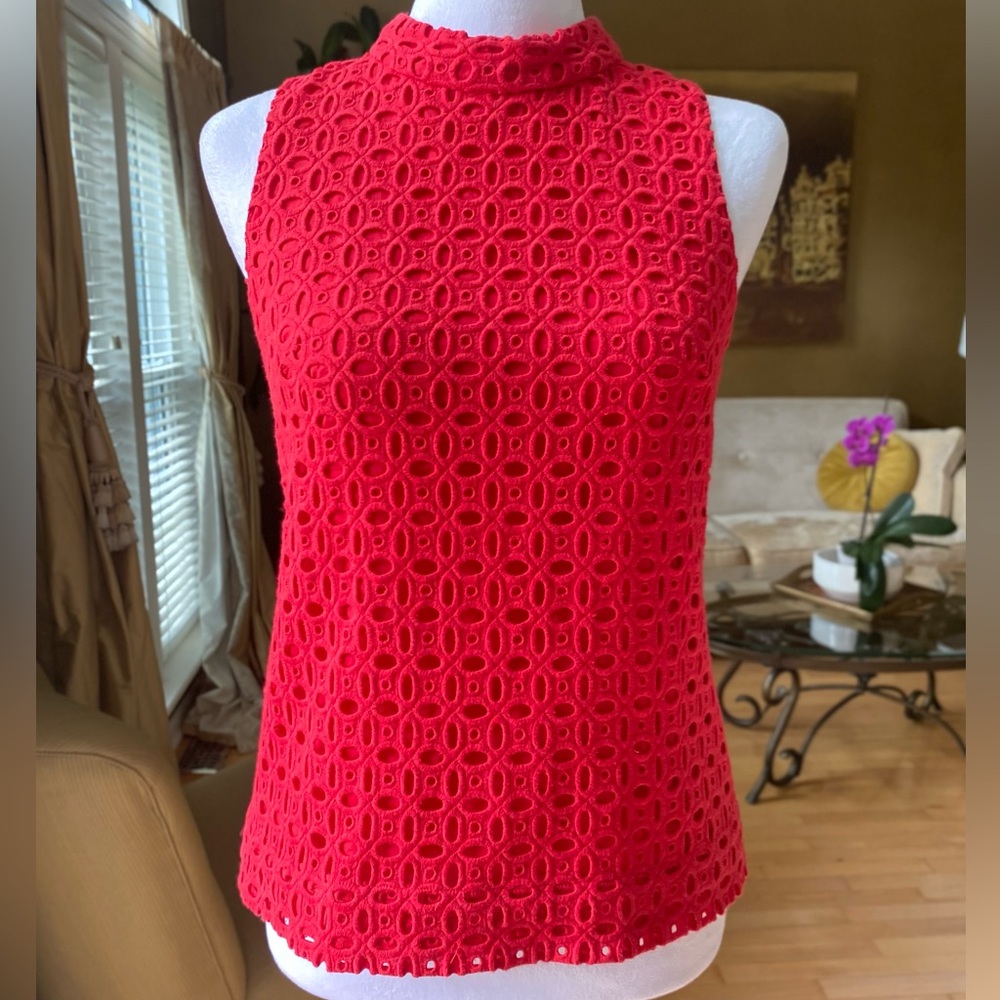 J. Crew Ultra Eyelet Shell Tank Top Red Size 00 - Picture 2 of 10